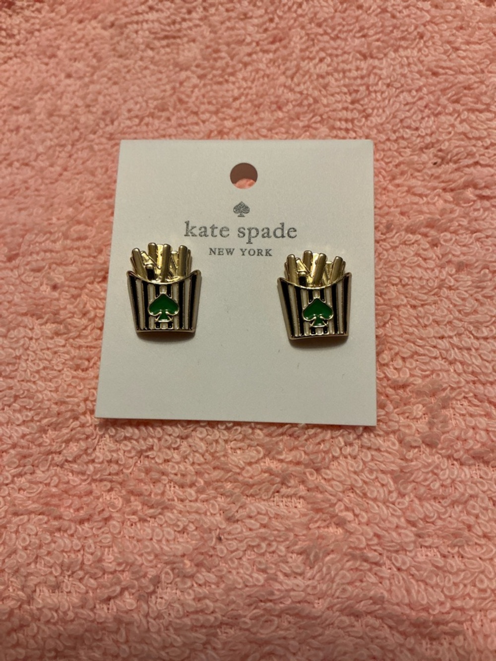 Kate Spade French Fries 🍟 Gold Earrings with Green and Gold Accents
